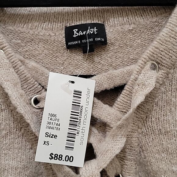 Bardot Cropped Lace up Sweater SZ 4 / XS - Picture 4 of 8